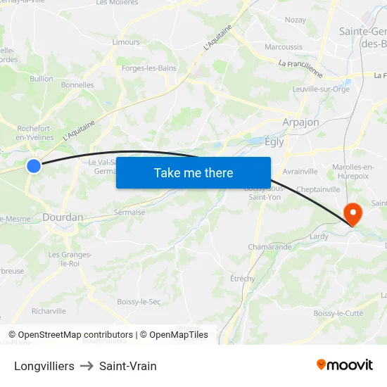 Longvilliers to Saint-Vrain map