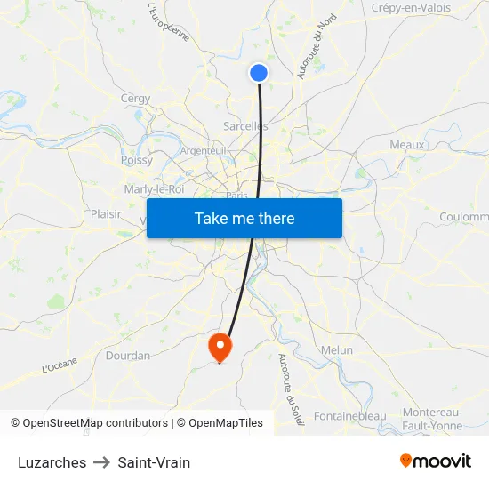 Luzarches to Saint-Vrain map