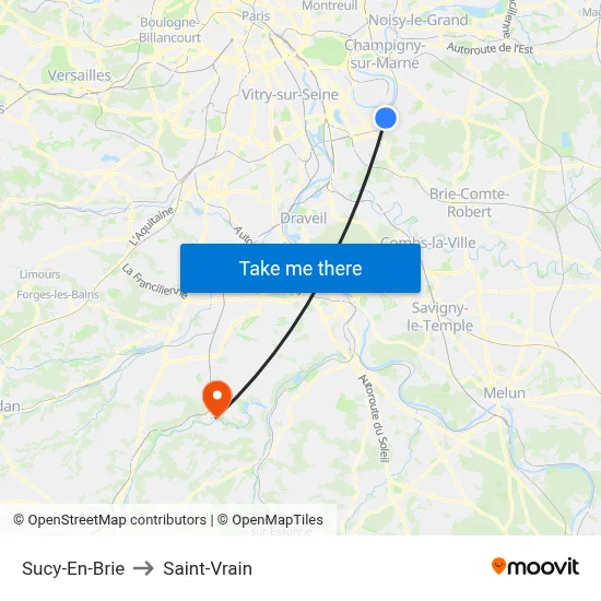 Sucy-En-Brie to Saint-Vrain map