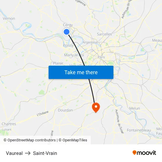 Vaureal to Saint-Vrain map