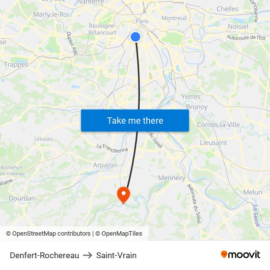 Denfert-Rochereau to Saint-Vrain map