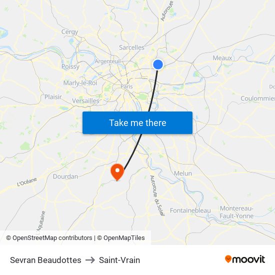 Sevran Beaudottes to Saint-Vrain map