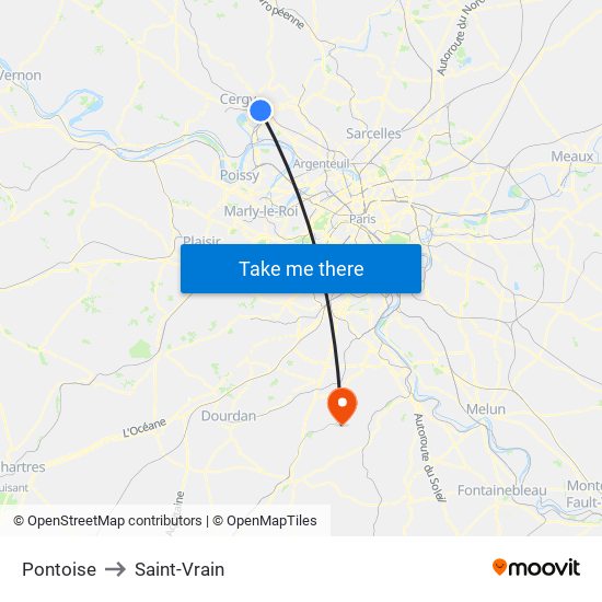 Pontoise to Saint-Vrain map