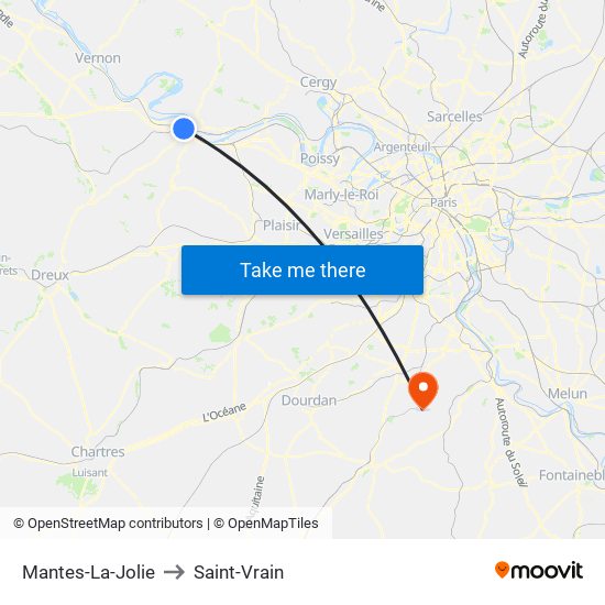 Mantes-La-Jolie to Saint-Vrain map