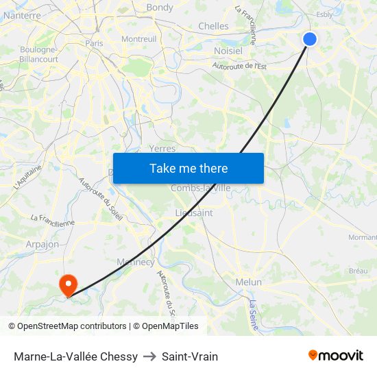 Marne-La-Vallée Chessy to Saint-Vrain map