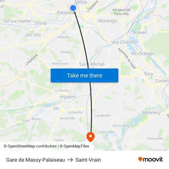 Gare de Massy-Palaiseau to Saint-Vrain map