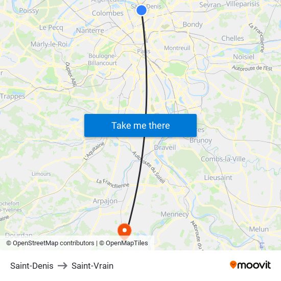 Saint-Denis to Saint-Vrain map