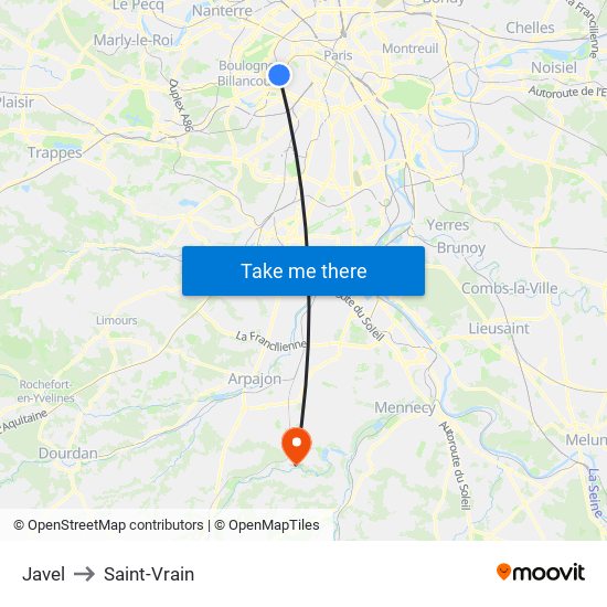 Javel to Saint-Vrain map
