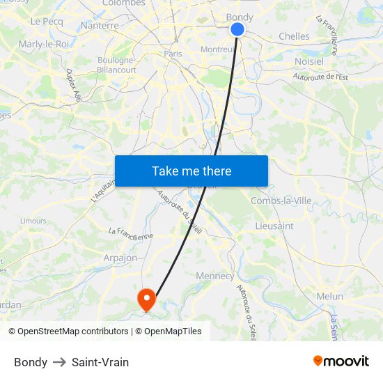 Bondy to Saint-Vrain map