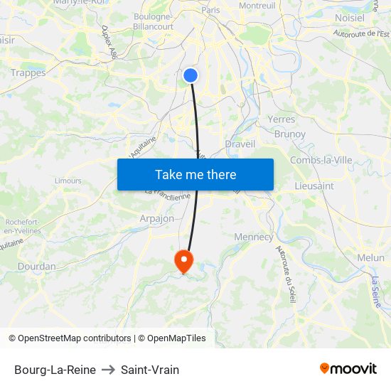 Bourg-La-Reine to Saint-Vrain map