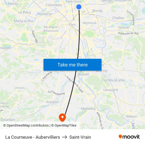 La Courneuve - Aubervilliers to Saint-Vrain map