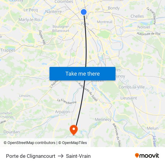 Porte de Clignancourt to Saint-Vrain map