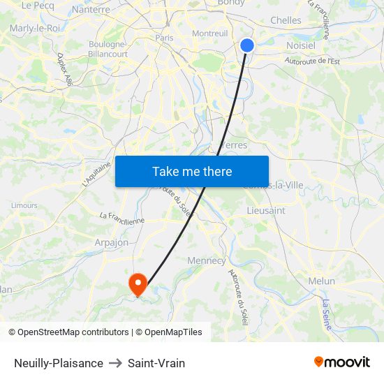Neuilly-Plaisance to Saint-Vrain map