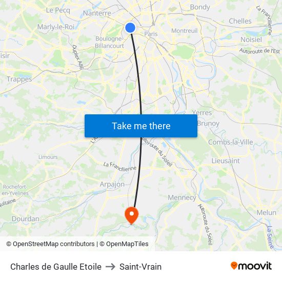 Charles de Gaulle Etoile to Saint-Vrain map