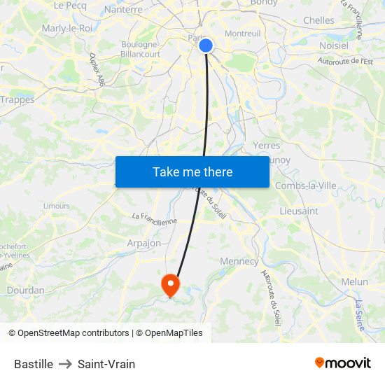 Bastille to Saint-Vrain map