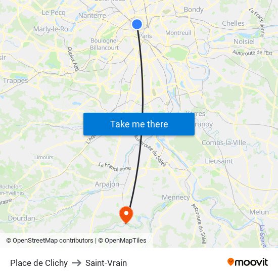 Place de Clichy to Saint-Vrain map