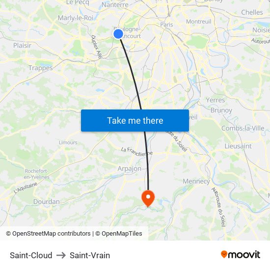 Saint-Cloud to Saint-Vrain map