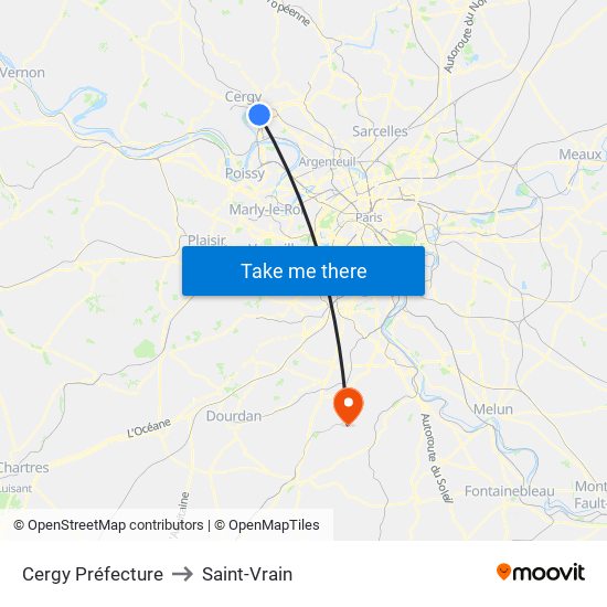 Cergy Préfecture to Saint-Vrain map