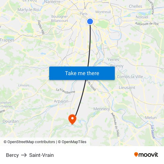 Bercy to Saint-Vrain map