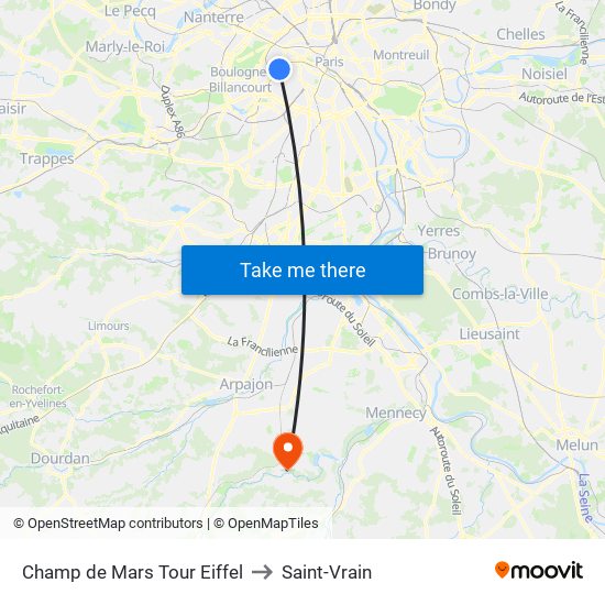 Champ de Mars Tour Eiffel to Saint-Vrain map