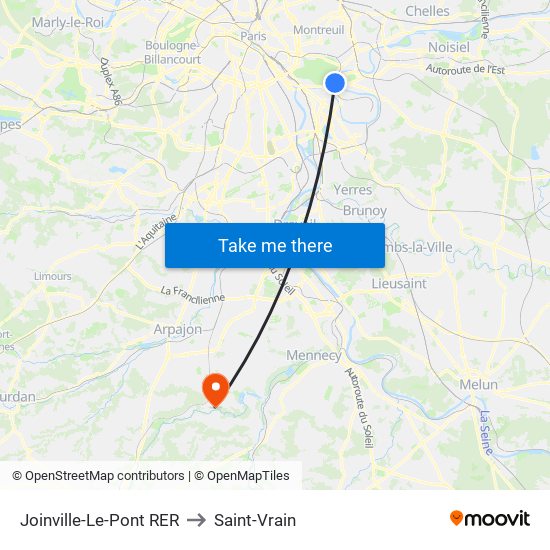Joinville-Le-Pont RER to Saint-Vrain map