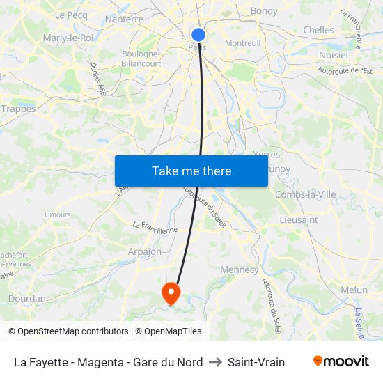 La Fayette - Magenta - Gare du Nord to Saint-Vrain map