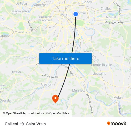 Gallieni to Saint-Vrain map