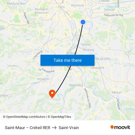 Saint-Maur – Créteil RER to Saint-Vrain map