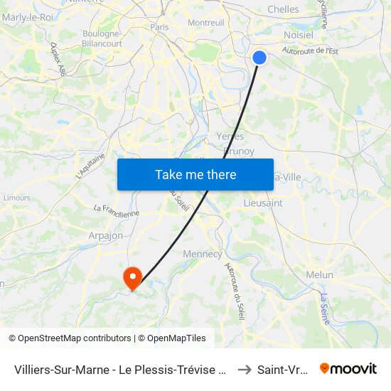 Villiers-Sur-Marne - Le Plessis-Trévise RER to Saint-Vrain map