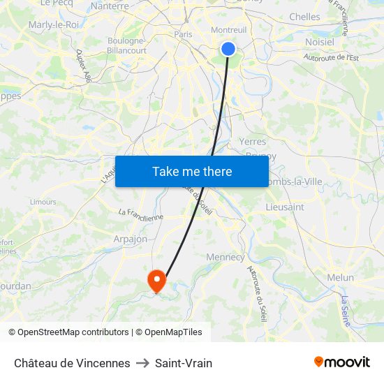 Château de Vincennes to Saint-Vrain map