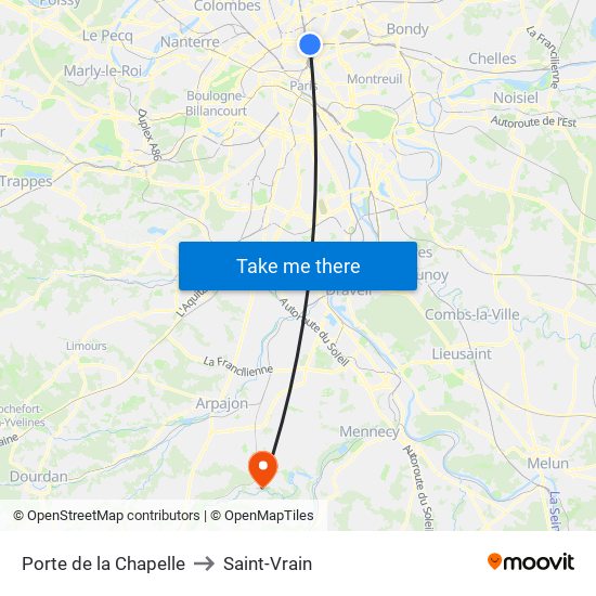 Porte de la Chapelle to Saint-Vrain map
