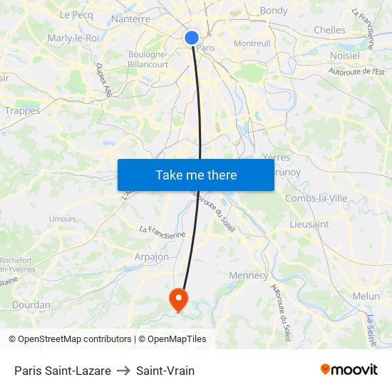 Paris Saint-Lazare to Saint-Vrain map