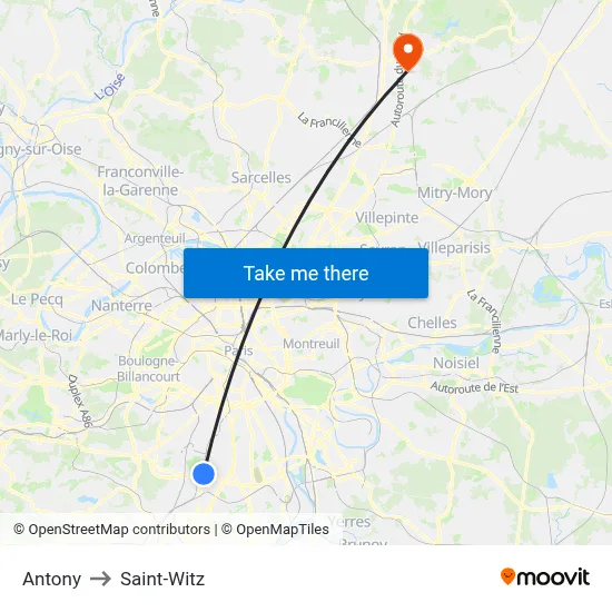 Antony to Saint-Witz map