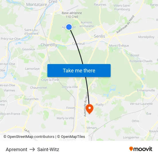 Apremont to Saint-Witz map