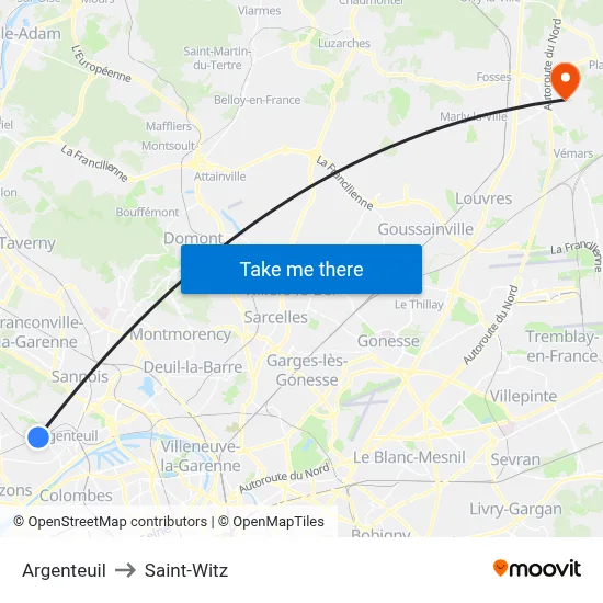 Argenteuil to Saint-Witz map
