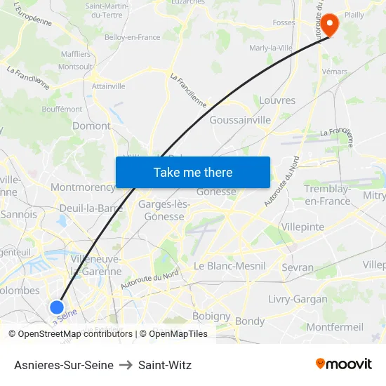 Asnieres-Sur-Seine to Saint-Witz map