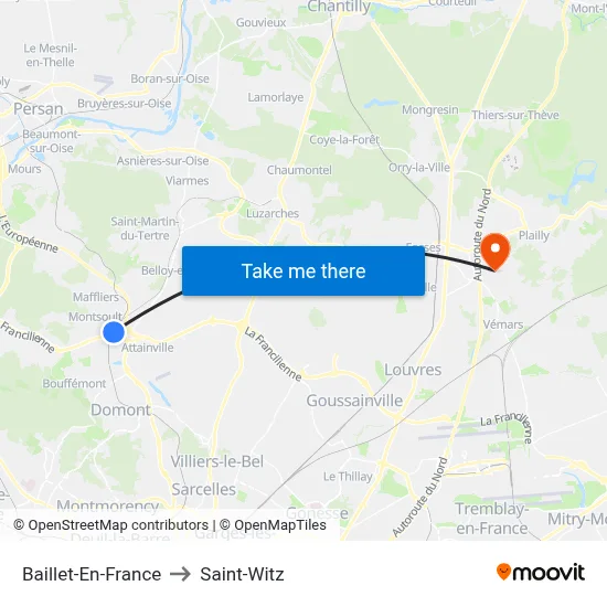 Baillet-En-France to Saint-Witz map