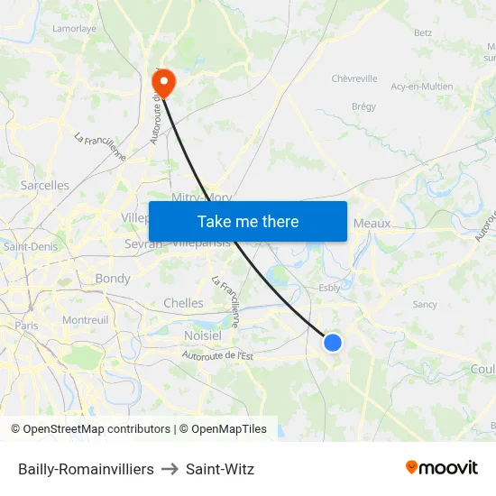 Bailly-Romainvilliers to Saint-Witz map