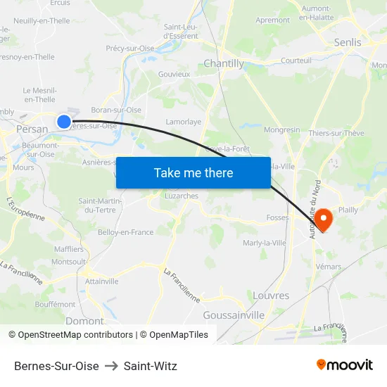 Bernes-Sur-Oise to Saint-Witz map