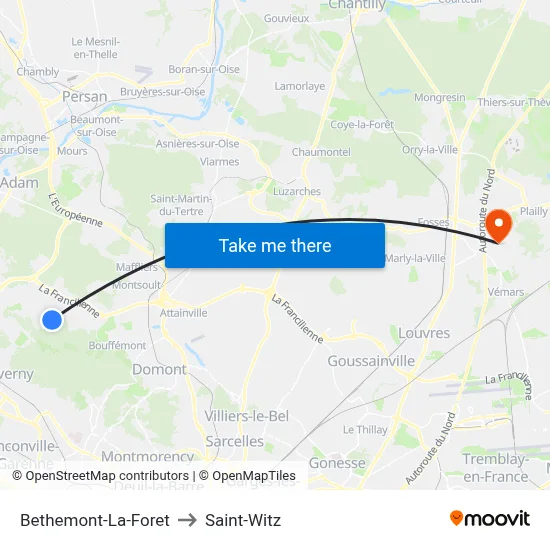 Bethemont-La-Foret to Saint-Witz map