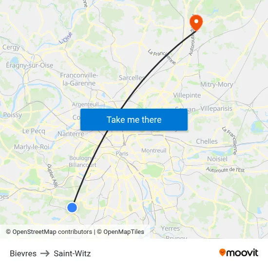 Bievres to Saint-Witz map