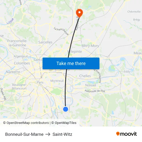 Bonneuil-Sur-Marne to Saint-Witz map