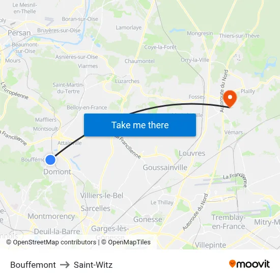 Bouffemont to Saint-Witz map