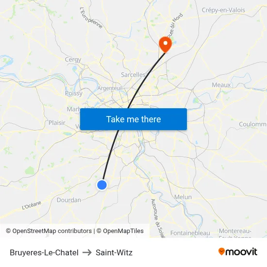 Bruyeres-Le-Chatel to Saint-Witz map