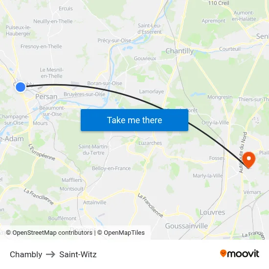 Chambly to Saint-Witz map