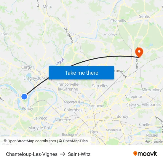 Chanteloup-Les-Vignes to Saint-Witz map