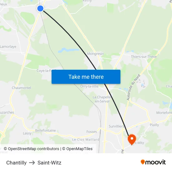 Chantilly to Saint-Witz map