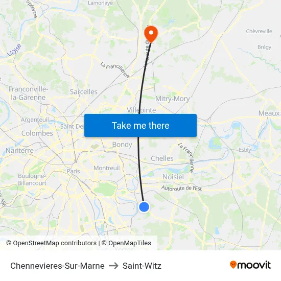 Chennevieres-Sur-Marne to Saint-Witz map