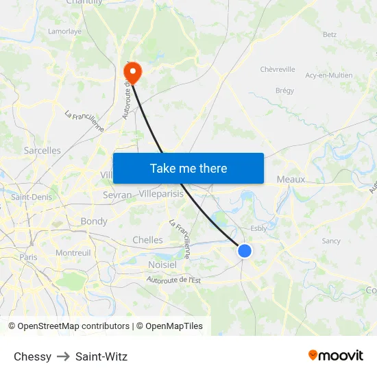 Chessy to Saint-Witz map