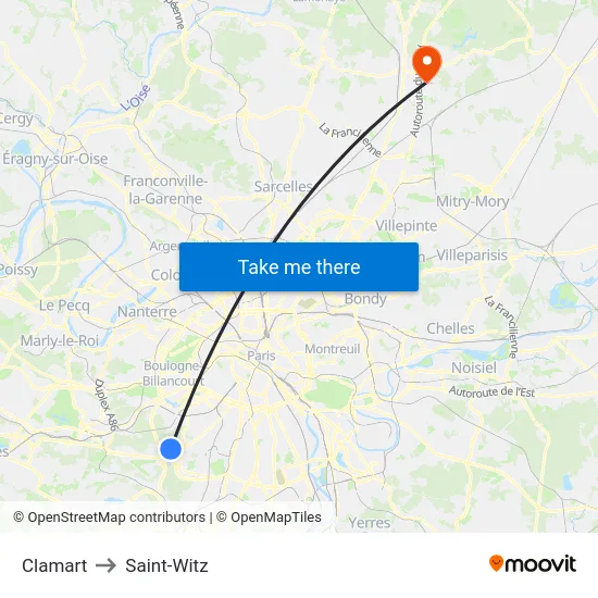 Clamart to Saint-Witz map
